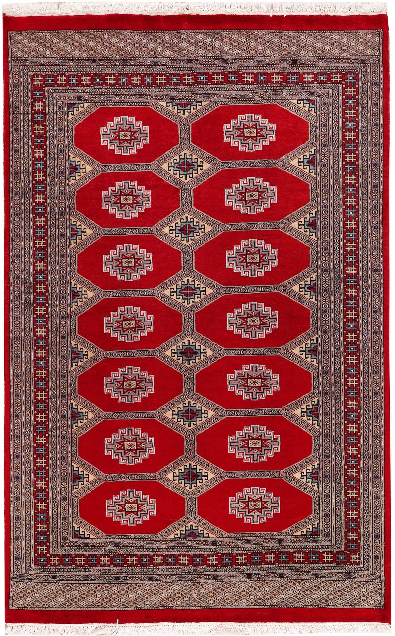 Qaleen Handknotted Red Jaldar Persian Oriental Traditional Pakistan Antique Rectangle 4' x 6' 10 Wool Rug 