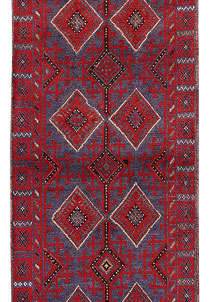 Dark Red Mashwani 2' 6 x 12' 2 - No. 63610
