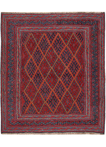 Dark Red Mashwani 4' x 4' 6 - No. 63784