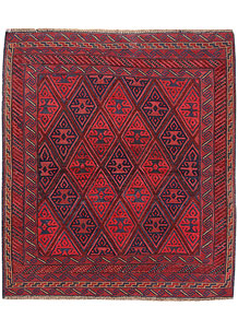 Dark Red Mashwani 4' 1 x 4' 5 - No. 63793