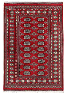 Pakistan Buchara Rug 60x90 Hand Knotted Red Geometric Orient Short Pile r 