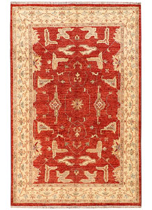 Afghan Chobi Ziegler Carpet Hand Knotted 80x210 Runner Beige Floral Print 