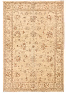 Afghan Chobi Ziegler Carpet Hand Knotted 150x200 Beige Floral Wool 